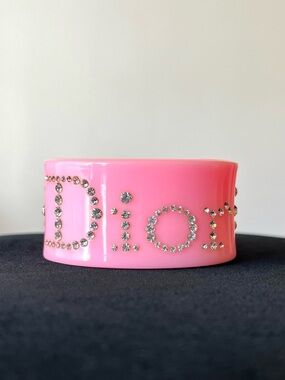 CHRISTIAN DIOR VINTAGE WIDE CUFF BRACELET SOFT PINK LUCITE CRYSTALS